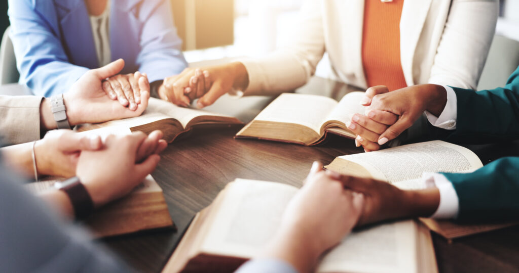 Group prayer at a Bible study